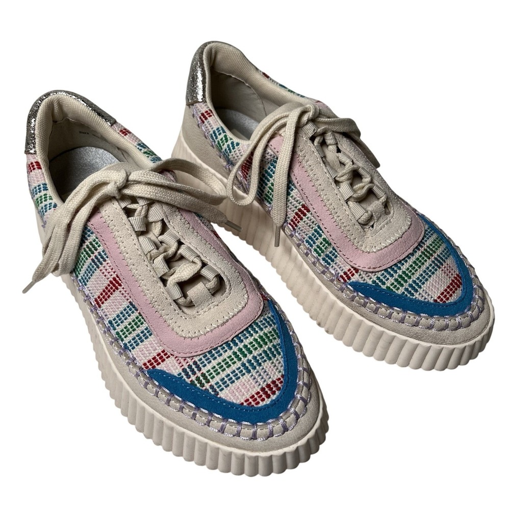 Dolce Vita Dolen Platform Sneakers Women 8‎ Cream Multi Woven Leather Chunky